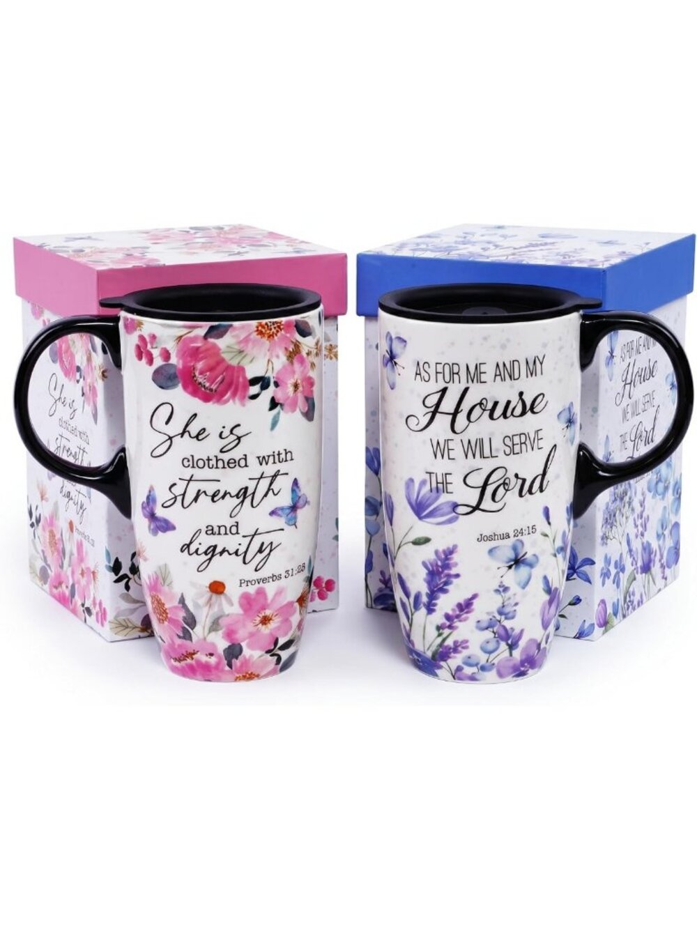 Floral Ceramic Travel Mugs Set of 2, 17oz with Lids - Perfect for Coffee Lovers